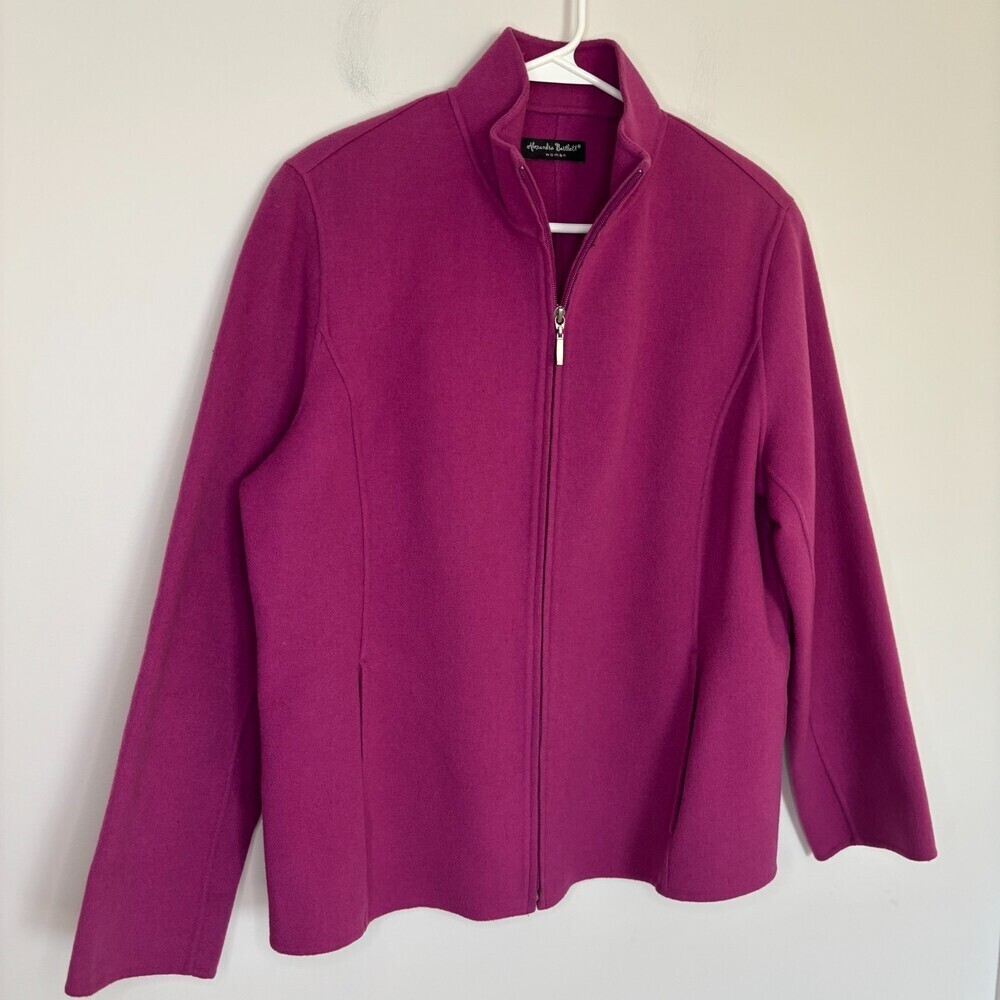 ALEXANDRA BARTLETT Women 1X 100% Wool Full Zip Coat Pink Long Sleeve Pockets